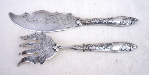 French Art Nouveau Sterling Silver Fish Serving Set Paris 1900