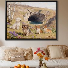 Dog Art Canvas Print Bichon Frise Oil Painting Living Room Decor Puppy Artwork