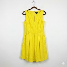 Lauren Ralph Lauren Yellow Pique Textured Cotton Keyhole Dress Pockets 10