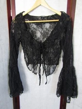 NWT Hot Topic Just Polly NY Sheer Black Lace Bell Sleeve Top Women's Size S