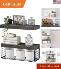 Rustic Over Toilet Shelves - Set of 2 Grey Wall-Mounted Floating Bathroom Decor