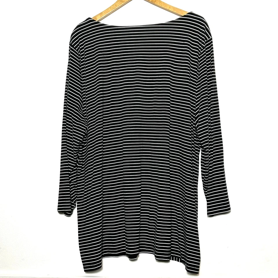 Túnica Kim Rogers Curvy Plus para mujer 3X negra blanca a rayas asimétricas manga 3/4 Foto 4 de 4