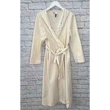 Vintage APOSTROPHE Sears Lightweight Fleece Robe Cream Floral Size L Belted