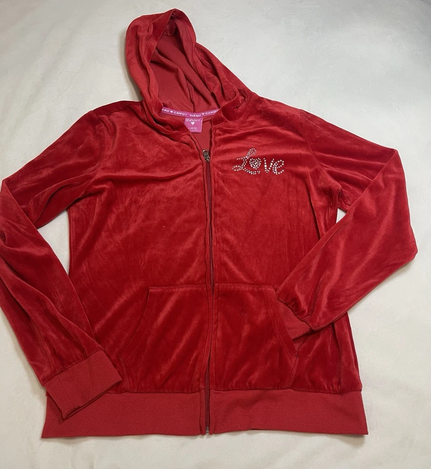 Chaqueta con Capucha Vintage Estilo Juicy Duro Caramelo Cremallera ROJA Talla Grande Y2K Foto 2 de 4