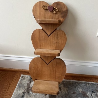 Wood Heart Corner Hanging 3 Shelf Rustic Cottage Core Preowned 22 Inches
