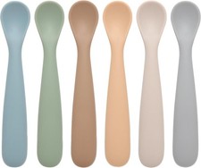 6 Pack First Stage Silicone Baby Feeding Spoons Soft Tip Training Utensils
