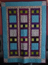 HANDMADE BABY GIRL QUILT retro floral PURPLE TEAL 36" x 50" OOAK