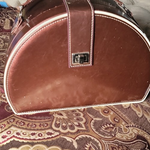 Brown Hard Makeup Case with Built-In Mirror Cosmetic Carrying Case
