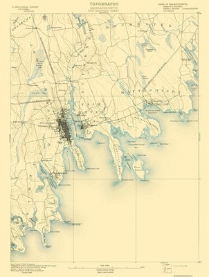 Topographical Map - New Bedford Massachusetts Sheet - USGS 1893 - Vintage Wall