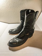 Justin Black Lizard Skin Roper Cowboy Boots Men’s 9.5 D Vintage Western USA Made