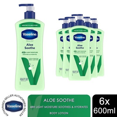 Vaseline Intensive Care Aloe Soothe Body Lotion, 6er Pack, 600ml für trockene Haut Pflege