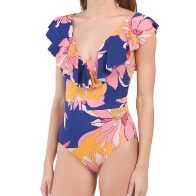 TRINA TURK Breeze Flutter Ruffle Sleeve One-Piece Swimsuit 10 12 14 NEW