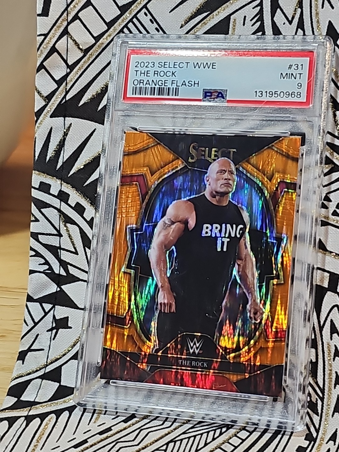 Dwayne The Rock Johnson 2023 Select WWE #31 Orange Flash Prizm PSA 9 Mint (968) view 4