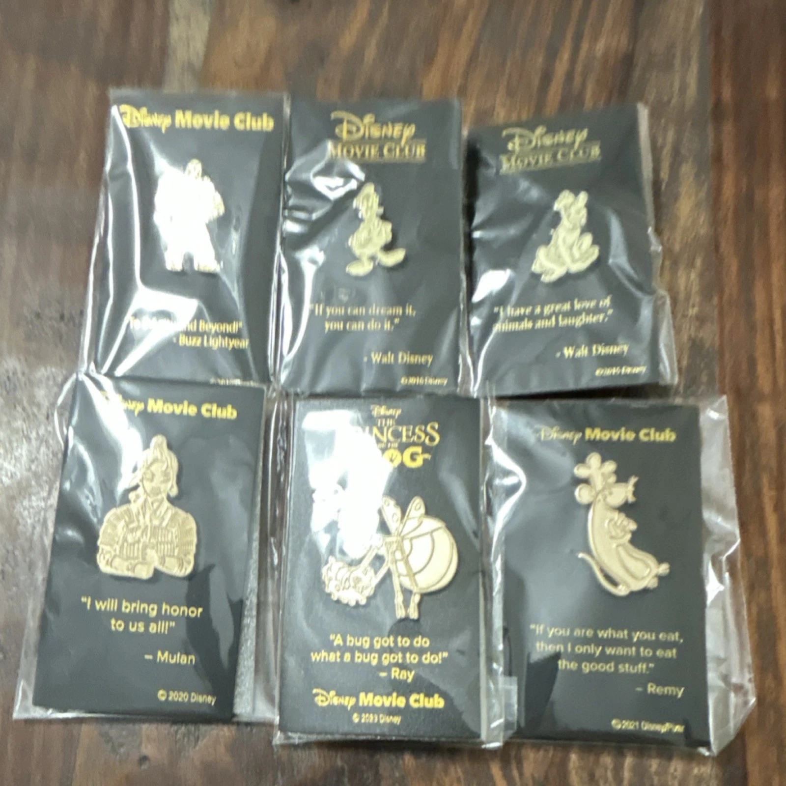 Disney Movie Club Collectible Pins Set Buzz Lightyear Donald Duck Pluto Mulan