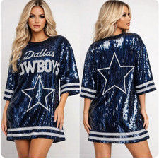 Game Day Cowboys Game Day Sequin Bling Dress Tunic Top Outfit Navy Silver