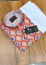 Men  s Traditional Printed Cotton Blend Straight Kurta With Pyjama Set