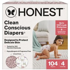 Honest Co. Clean Conscious Diapers S4, 104 Ct, 22-37lbs, 100 Leakproof