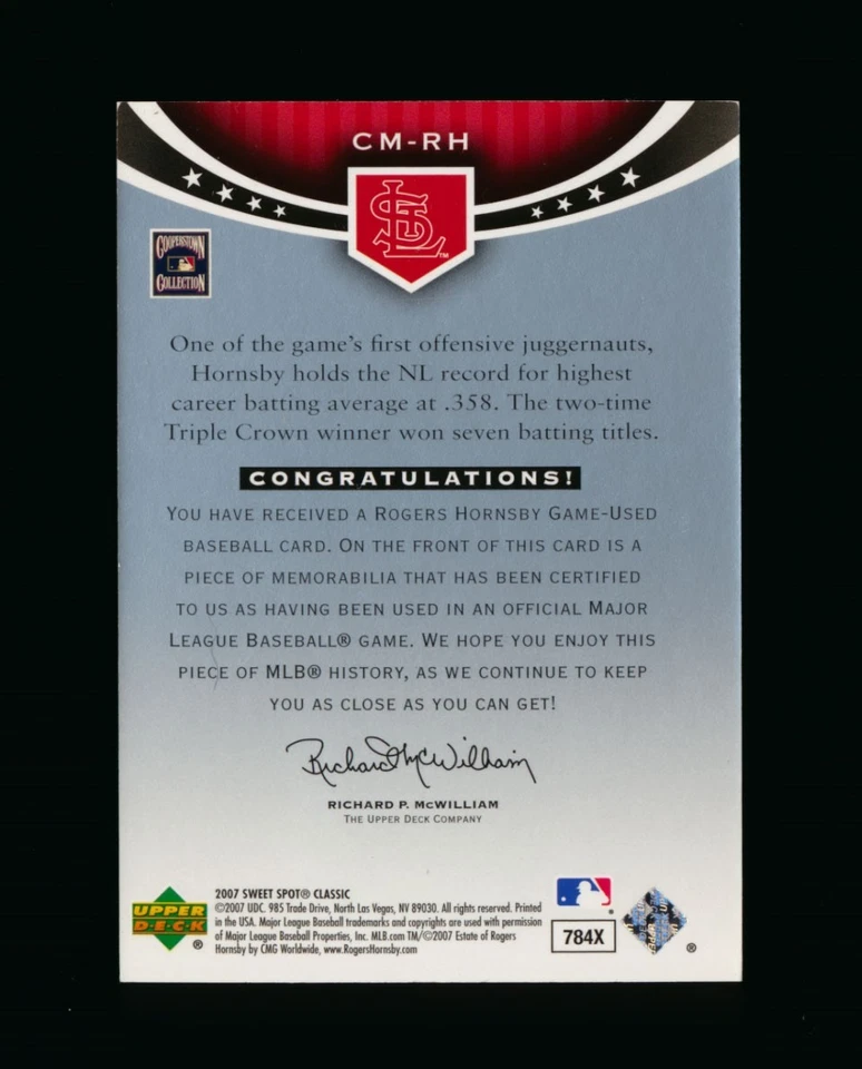 2007年UD甜点经典纪念品罗杰斯·霍恩斯比球衣红雀队*2143 — 第 2/2 张图片