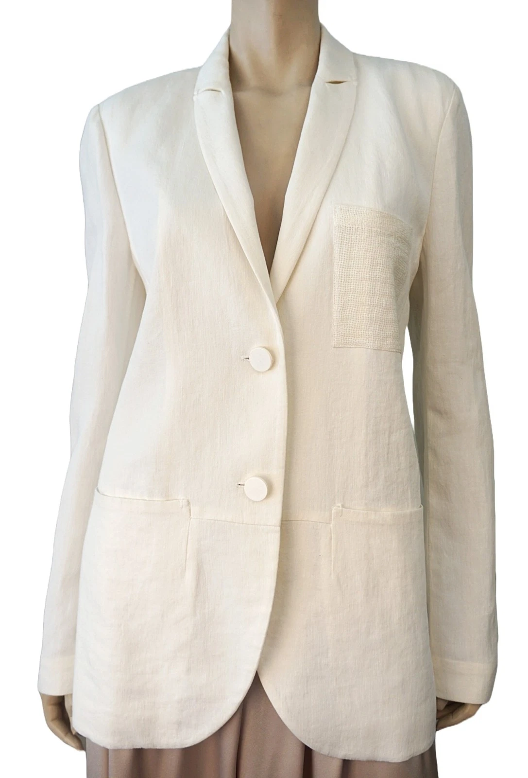 Giorgio Armani — GIORGIO ARMANI BLACK LABEL Milk White Silk Raime Jacket Blazer 46 US 10 NEW