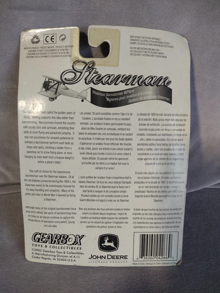 Gear Box 1/64 John Deere JD Stearman Barnstormer BiPlane Plane 2003 New! - Image 3 of 3