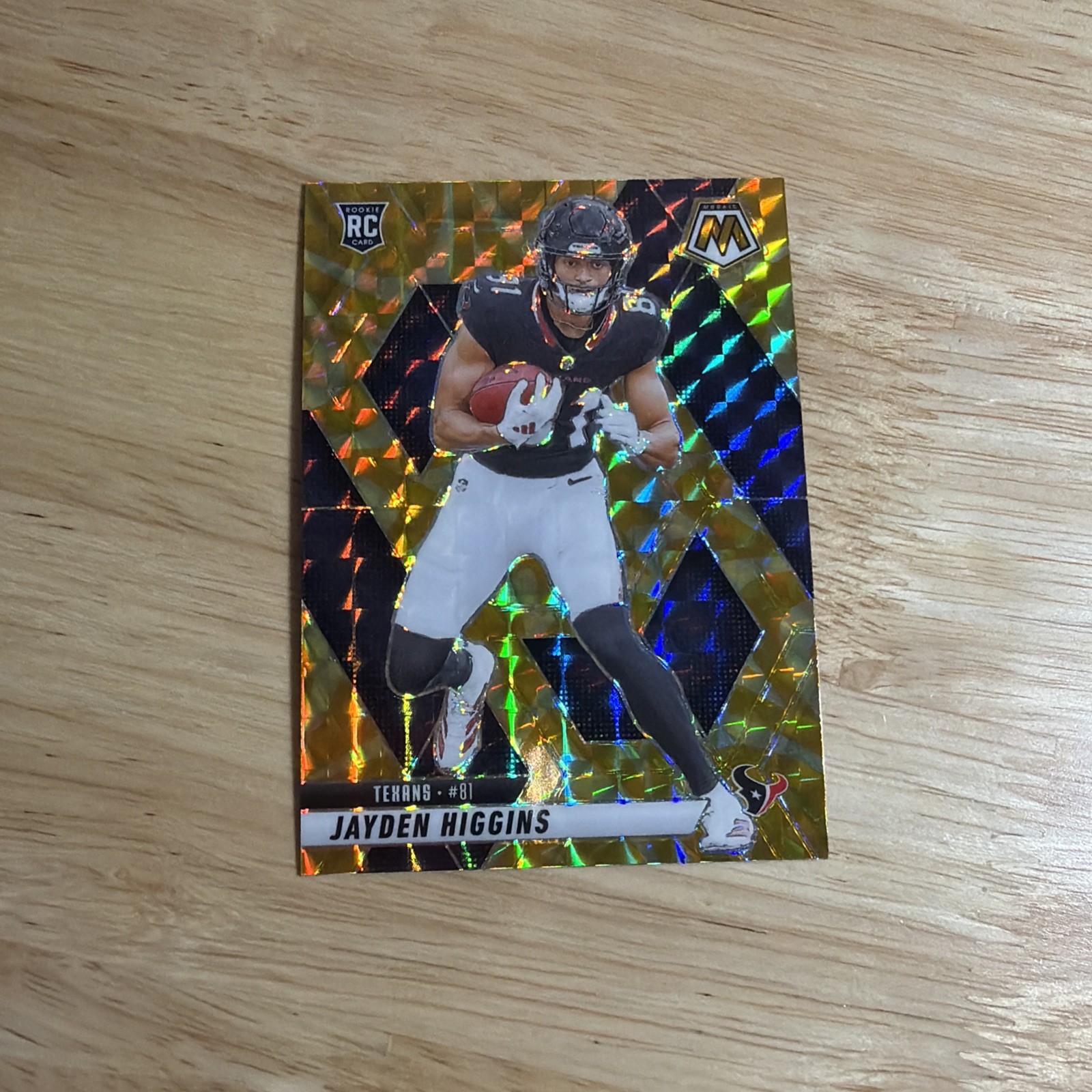 Jayden Higgins 2025 Panini Mosaic Football Reactive Yellow Prizm 346 RC Texans