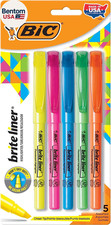 Brite Liner Highlighters, Chisel Tip, 5-Count Pack of Highlighters Assorted Colo