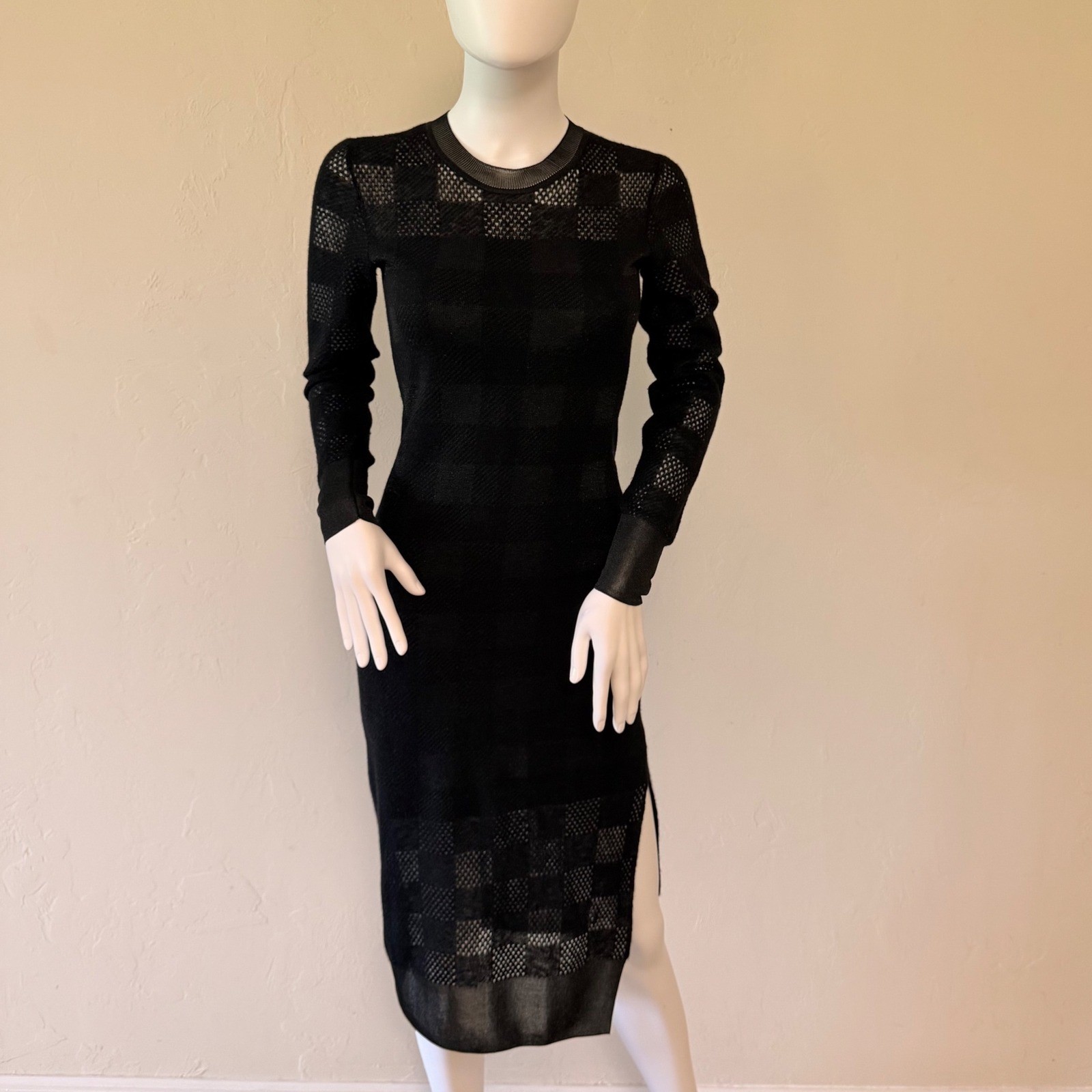 Rag & Bone Women's Black Alpaca Wool  Pointelle Mesh Knit Midi Dress Size XXS