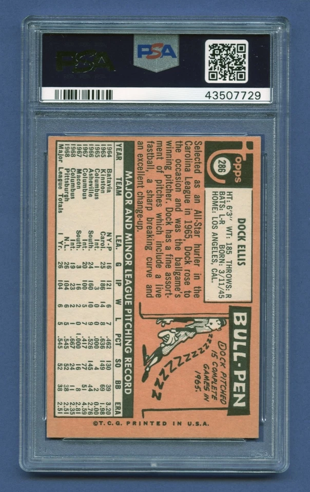 1969 DOCK ELLIS ROOKIE PSA 8 NM-MT TOPPS PITTSBURGH PIRATES RAZOR SHARP #286 RZC - Image 2 of 3