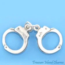 Police Handcuffs 3D 925 Solid Sterling Silver Charm Hand Cuffs MADE IN USA