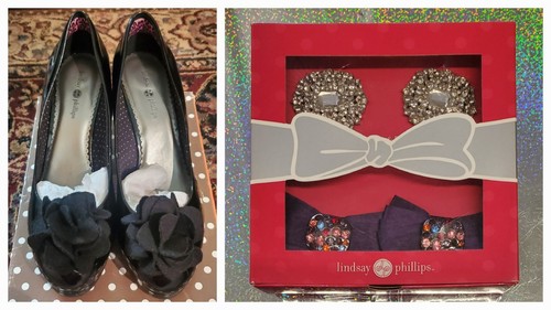Lindsay Phillips Heels & 3 Pair Charms Size 9.5 Switchflops Black Patent Wedges