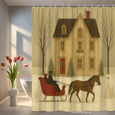 Christmas Shower Curtain with Winter Scene and Sleigh