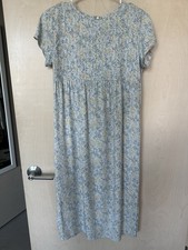 VTG Cottagecore Dainty Floral Pleated Midi Dress Blue Prairie Coquette Smocked 6