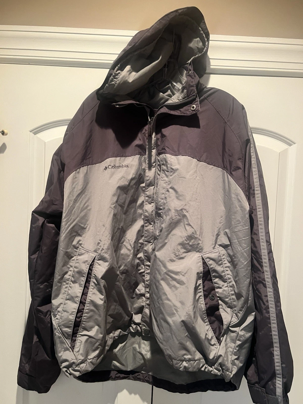 Columbia Glennaker Lake Rain Jacket Mens XL Gray Windbreaker Hooded Packable