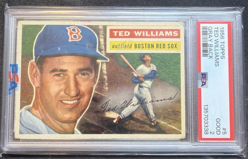 1956 Topps - Ted Williams #5 Gray Back Nicely Centered!! PSA 2 HOF Red Sox