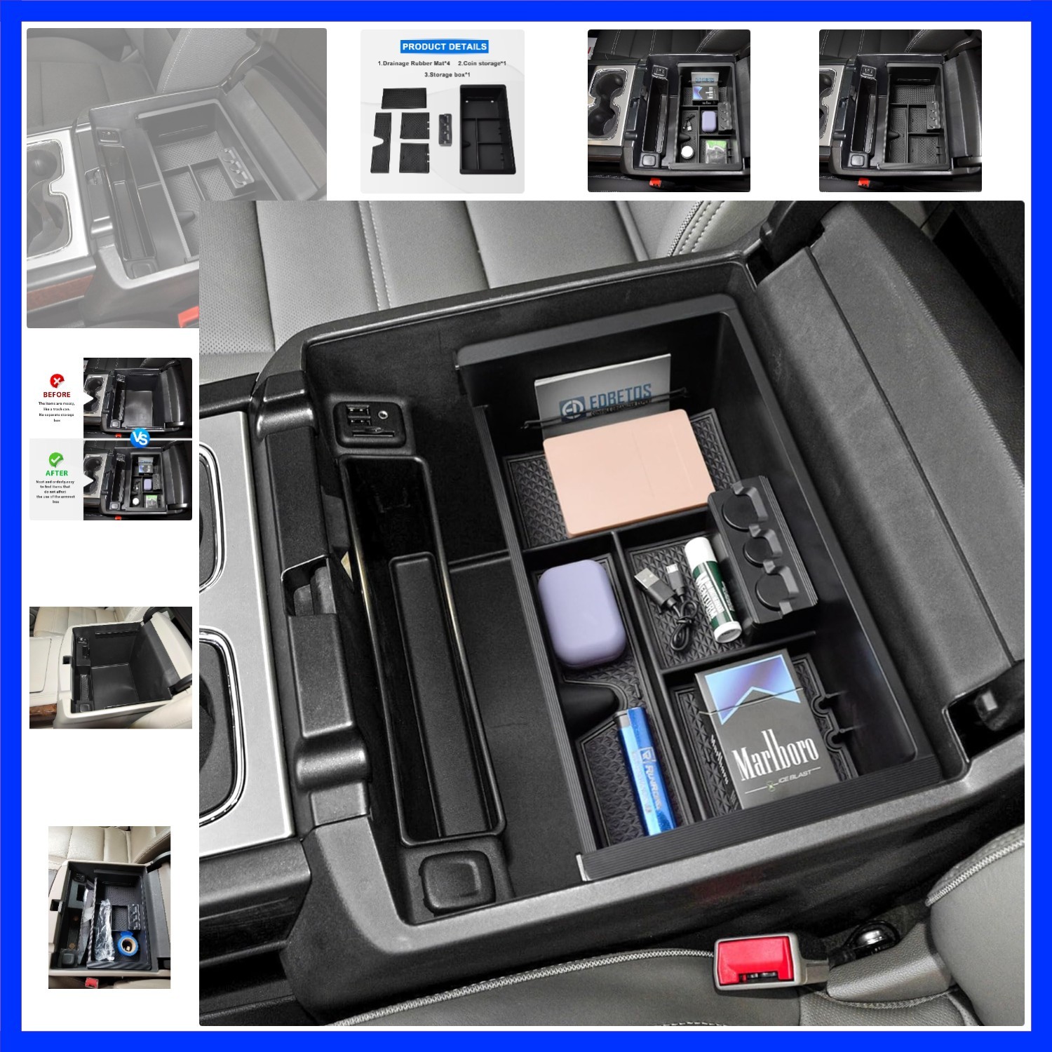 Center Console Organizer Tray Compatible with GMC Sierra 1500 Accessories/Sil...