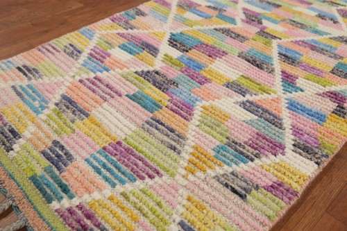 Moroccan Runner Rug 2x13 Modern Trellis Hand-knotted - Picture 6 of 15