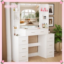White Vanity Set with 11 Led Lights Makeup Desk Mirror Dressing Dresser Table