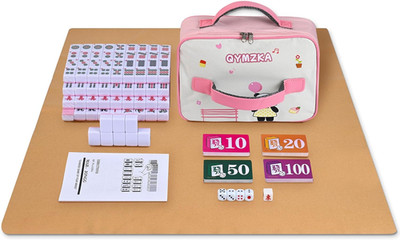 Chinese Small Mahjong Set, 144 Numbered Melamine 1.17'' Size Tiles(Pink) and 8 Bl