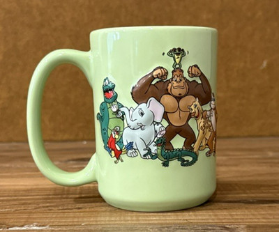 RAINFOREST CAFE WILD BUNCH COFFEE MUG - lime green embossed advertising souvenir