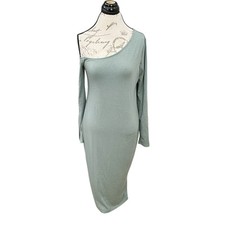 Womens Dress Small One Shoulder Green Bodycon Midi Baddie Date Night Soft Girl