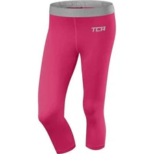 TCA Pro Performance Endurance Womens Running Tights Pink 3/4 Capri Compression