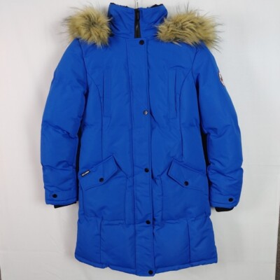 Tokyo Laundry Womens size M Hooded Faux Fur Blue Parka Jacket Coat