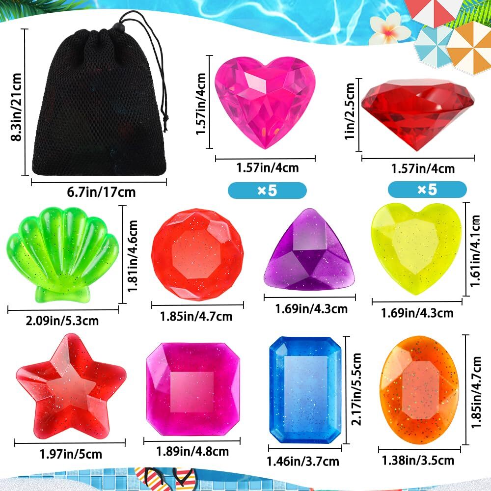 Vellibring 18PCS Diving Gem Pool Toys Acrylic Big Colorful Diamonds Pirate Tr...