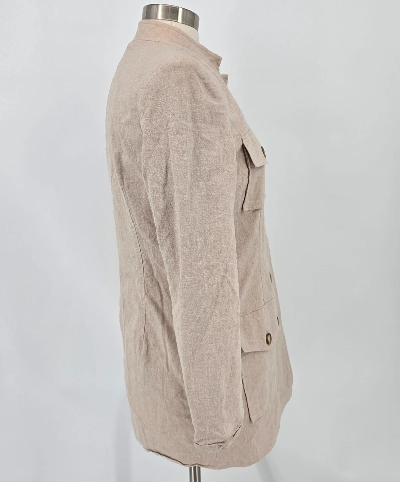 Chaqueta de safari de lino Harris Wallace talla 10P hasta la cadera cuello banda ajustada Foto 3 de 4