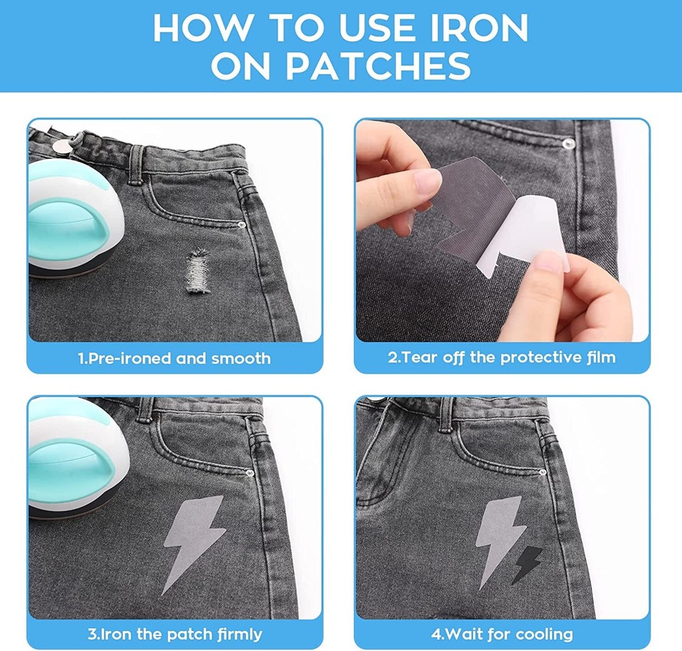 HTVRONT Iron-On Patches For Jeans - 4 Rolls, 4x20 Inch, Light Blue To Black, Denim Repair Kit