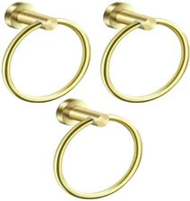 3-PACK Stainless Steel Bathroom Towel Rings Rack Holder Wall Mount Brushed Gold