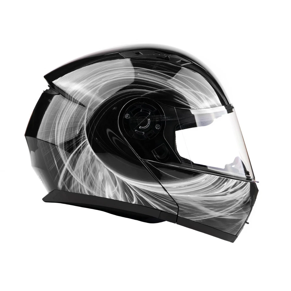 Black White Adult Modular Flip Up Snowmobile Helmet w/ Dual Lens Heated Shield - Image 3 of 4