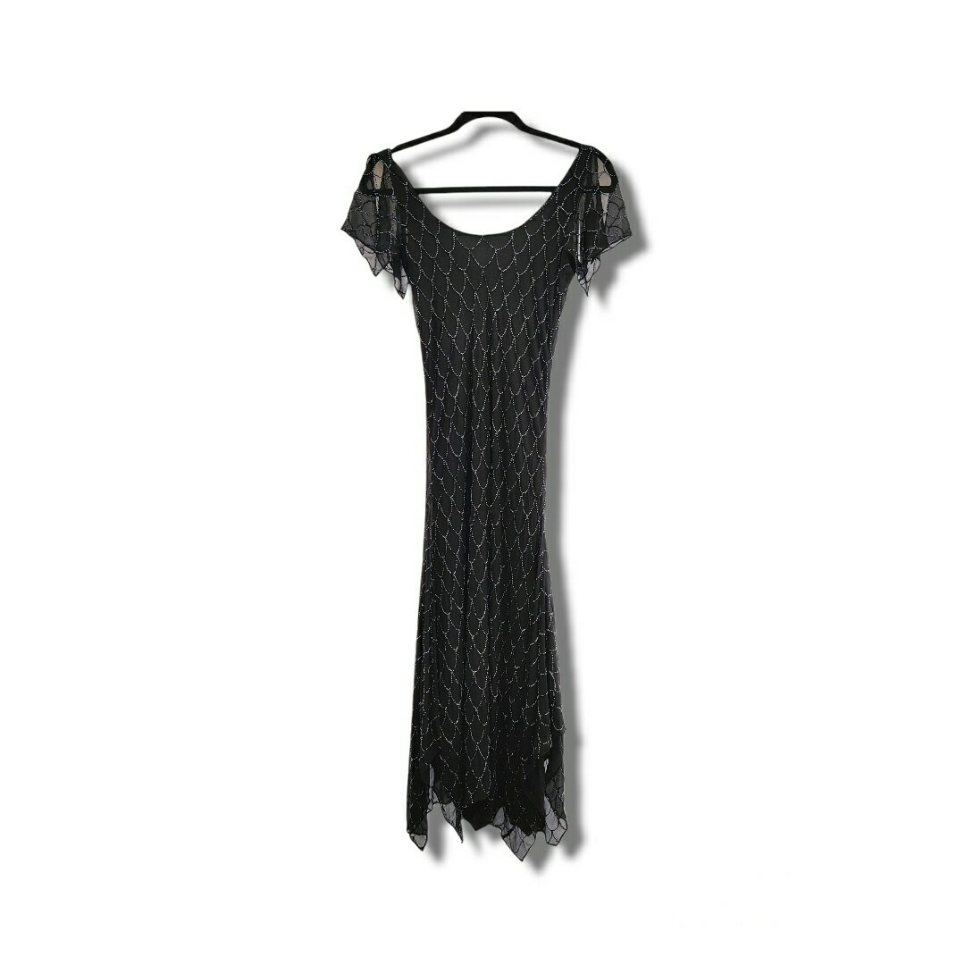 Vintage Hobbs Beaded Black Fairy Layered Dress Silk Size 10 Evening