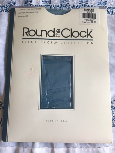NOS Vtg Round The Clock Pantyhose NAVAJO BLUE Silky Lycra Sheer Control Top Sz B - Picture 2 of 7