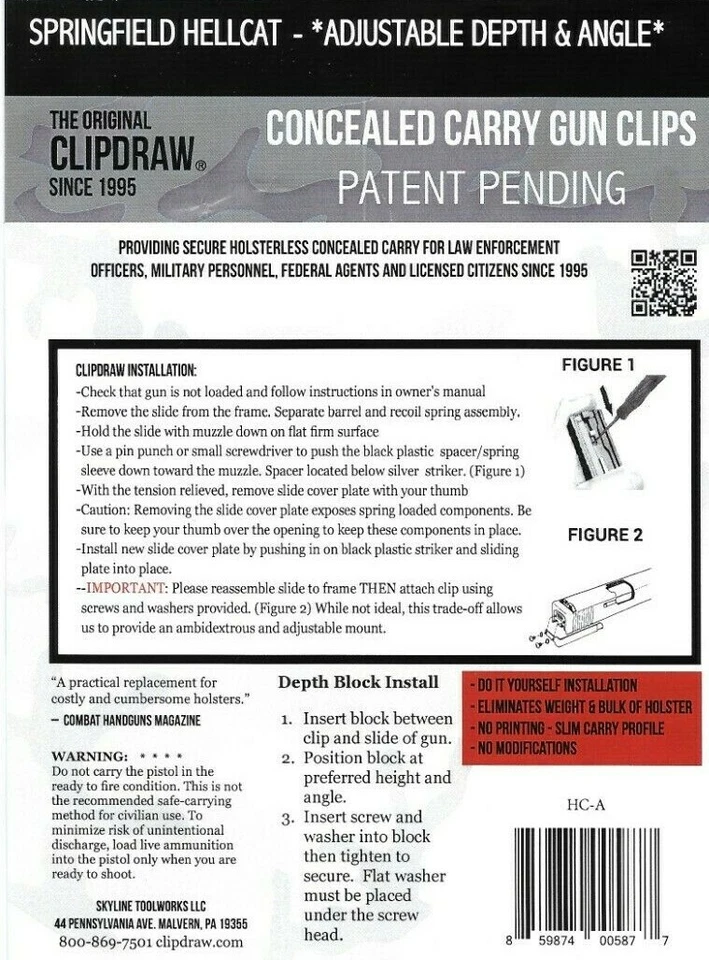 Clipdraw Belt Clip for Springfield Hellcat IWB Adjustable - Ambi Holster  - Image 2 of 4